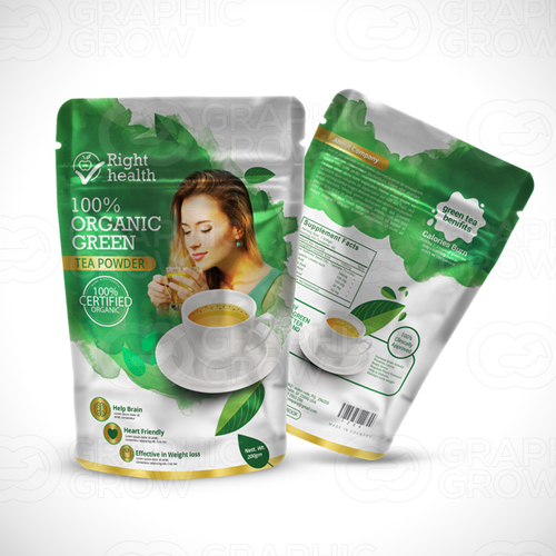 Organic Green tea powder packaging